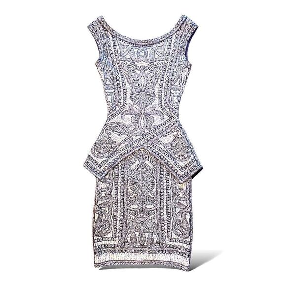 Herve Leger Blue/Violet Staci Floral Jacquard BodyCon Dress |Size: Small| - Picture 1 of 13